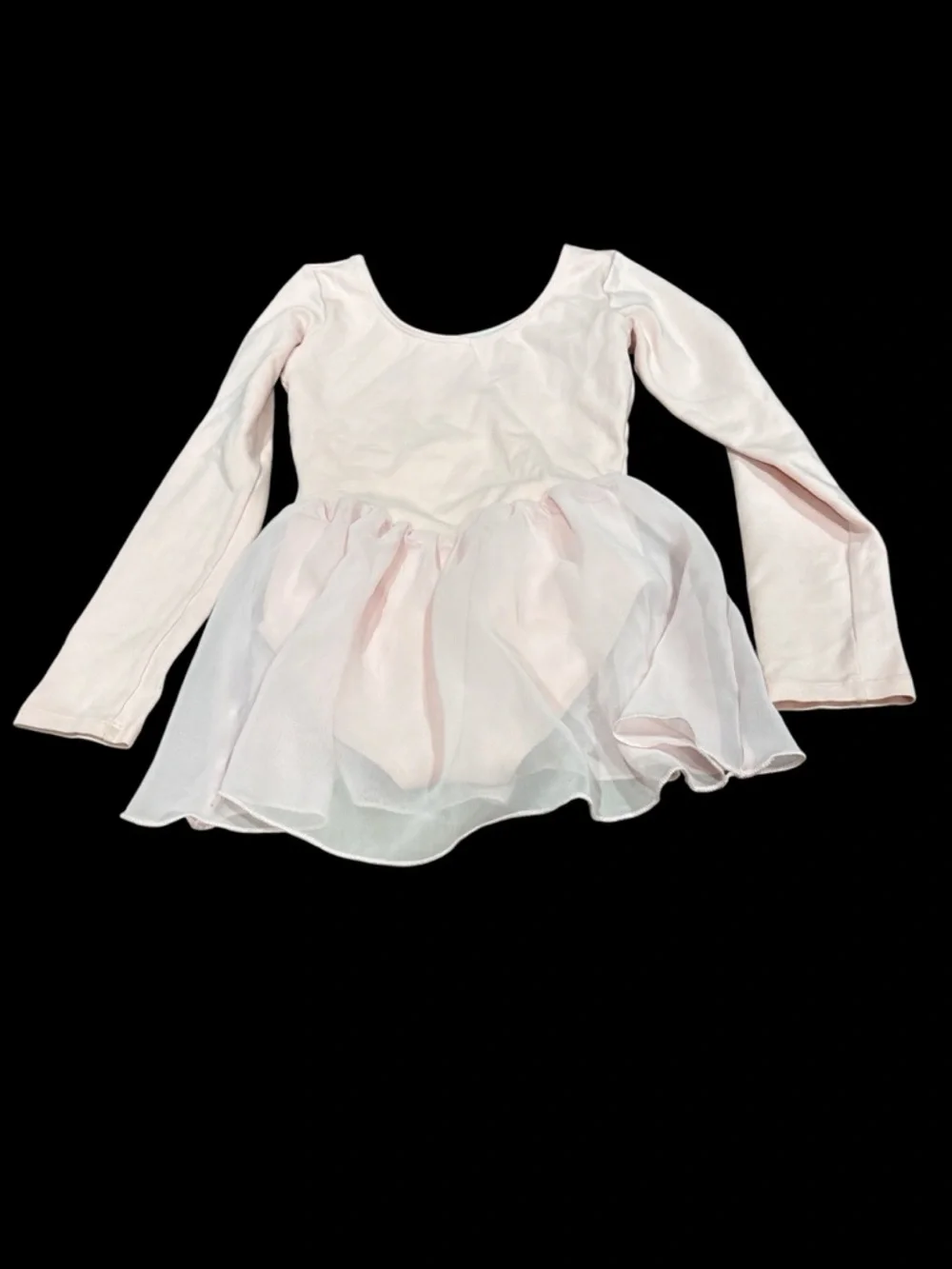 Bloch Light Pink Long-Sleeve Ballet Leotard with Layered Chiffon Skirt sz 6x 7